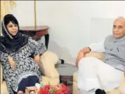  ?? PTI ?? Union home minister Rajnath Singh during a meeting with Jammu and Kashmir chief minister Mehbooba Mufti on Saturday.