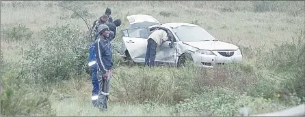  ?? (Pic: Mfankhona Nkambule) ?? Sandile Hlatshwayo’s Mazda captured after the accident yesterday.