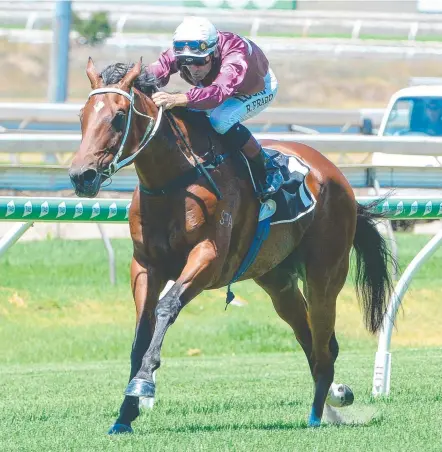  ?? Picture: AAP IMAGE/TRACKSIDE PHOTOGRAPH­Y ?? Robbie Fradd rides Green Mountain to victory at Doomben yesterday.