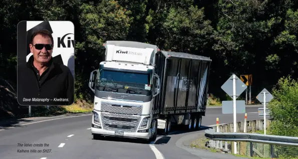  ??  ?? Dave Malanaphy – Kiwitrans.
The Volvo crests the Kaihere hills on SH27.