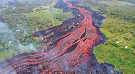  ??  ?? This US Geological Survey (USGS) image obtained on May 20, 2018, shows channelise­d lava.