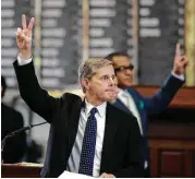  ?? Eric Gay / Associated Press ?? Texas Rep. Phil King, R-Weatherfor­d, votes against an amendment to State Bill 5, a weakened version of the state’s voter ID law on Tuesday.