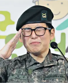  ??  ?? Sgt Byun becomes emotional as she expresses her desire to remain in the army