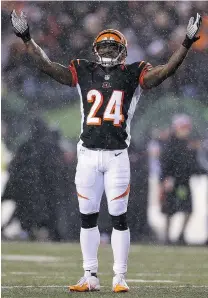  ?? ANDY LYONS/GETTY IMAGES ?? Cincinnati Bengals cornerback Adam Jones cheers on the crowd during a win over Denver on Dec. 22 in Cincinnati. The 10-5-1 Bengals play the 11-5 Indianapol­is Colts on Sunday.