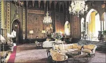  ?? PHOTO BY OLYMPIA DEVINE ?? A favorite of many visitors, Mar-a-Lago’s living room features two Bristol chandelier­s, a loggia where bands used to entertain for Marjorie Merriweath­er Post’s parties, and copies of 15th century frescos from a palace in Florence, Italy.