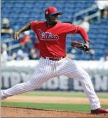  ?? JOHN RAOUX — THE ASSOCIATED PRESS ?? Once again, Jeanmar Gomez starts the season as the Phillies’ closer. But if he gets derailed at some point, Edubray Ramos, seen here pitching against the Rays in an exhibition Friday, will be ready to take the job.