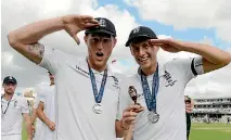  ?? PHOTO: REUTERS ?? Ben Stokes, left, and Joe Root celebrates England’s Ashes win in 2015. The chances of this year’s rematch in Australia from going ahead appear to be receding.