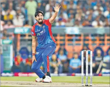  ?? BCCI ?? Ishant Sharma of Delhi Capitals got the crucial wicket of Shubman Gill which triggered the Titans slide in Ahmedabad.