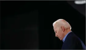  ?? (AP/John Locher) ?? Former Vice President Joe Biden pauses Saturday evening at an event in Las Vegas. Biden called his second-place showing in the Nevada caucuses a victory. “I’m a Democrat for a simple reason. I ain’t a socialist, I ain’t a plutocrat. I’m a Democrat. And I’m proud of it,” he said.