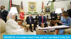  ??  ?? WASHINGTON: US President Donald Trump and First Lady Melania Trump meet Turkish President Recep Tayyip Erdogan and First Lady Emine Erdogan in the Oval Office of the White House yesterday. — AFP