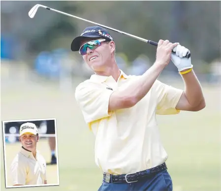  ?? Pictures: AAP ?? HORROR: John Senden’s driver broke during a swing on the ninth tee. Inset: Joint leader Jake McLeod.