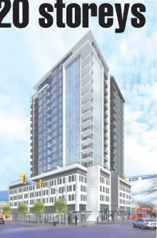  ?? Contribute­d drawing ?? This drawing shows ELLA, the 20-storey condominiu­m tower proposed for the northwest corner of Ellis Street and Lawrence Avenue in downtown Kelowna.