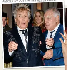  ??  ?? ROCKING… AND ROLLING: Rod Stewart, 73, and wife Penny Lancaster, 47, right, after the tycoon’s party