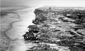  ?? Photograph: Bettmann/Getty/ Guardian Design ?? Homes destroyed by a storm in New York state in 1962.