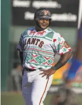  ?? Paul Kuroda / Special to The Chronicle ?? The Giants’ Pablo Sandoval played three games for San Jose in the California League in July.