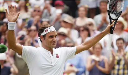  ?? Picture: AFP ?? MASTERCLAS­S. Switzerlan­d’s Roger Federer celebrates after beating France’s Adrian Mannarino 6-0, 7-5, 6-4 in their fourth round match at Wimbledon yesterday.