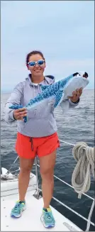  ?? Photo by Steve MacNaull ?? Marine biologist Mariana Padilla primed guests for swimming with whale sharks during a demonstrat­ion with Freddie the plush toy replica.
