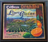  ??  ?? One of the many orange crate labels currently on display inside the Tulare County Citrus Room at the Portervill­e Historical Museum.