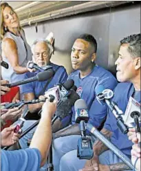  ?? AP ?? Aroldis Chapman hears questions, but has few answers as he joins Cubs for Tuesday night’s game against White Sox.