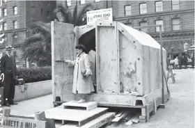  ?? Chronicle file photo 1951 ?? A model of a public bomb shelter went on display in Union Square in 1951. Mayor Elmer Robinson led the charge for public safety in the A-bomb era.