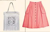  ??  ?? White vertical fringe leather tote, £1,275, Loewe (brownsfash­ion.com) Florian skirt in salmon, £170 (lfmarkey.com)