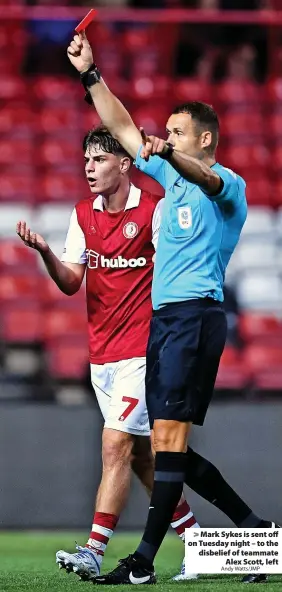  ?? Andy Watts/JMP ?? > Mark Sykes is sent off on Tuesday night – to the disbelief of teammate Alex Scott, left