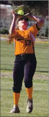  ?? PHOTO BY BOB MINENNA ?? MJ Boardman hauls in a flyball in center field during Kelseyvill­e’s 18-5 season-opening loss to Colusa on Tuesday afternoon in Kelseyvill­e.