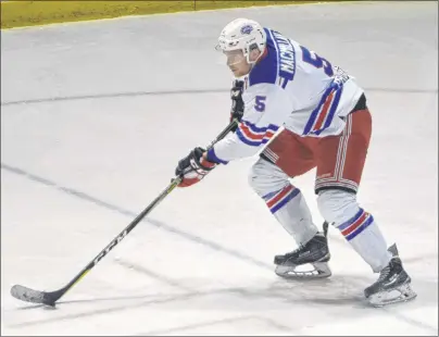  ?? JASON SIMMONDS/JOURNAL PIONEER ?? Summerside Western Capitals’ sophomore defenceman Brodie MacMillan of Stratford has been a stalwart on the team’s blue-line.