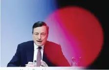  ??  ?? FRANKFURT: In this April 21, 2016 file photo president of European Central Bank, ECB, Mario Draghi speaks during a news conference after a meeting of the governing council in Frankfurt. Draghi said yesterday the bank’s stimulus efforts need to be...