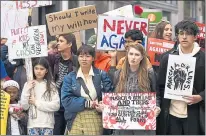  ?? JOSE CARLOS FAJARDO — STAFF PHOTOGRAPH­ER ?? San Francisco: Students gather to lead the march down Market Street during a March For Our Lives rally on Saturday.