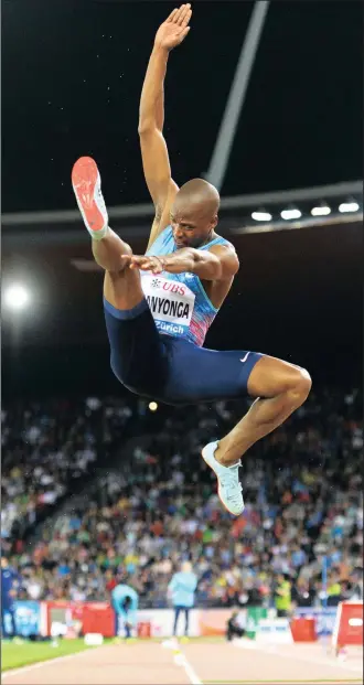  ?? PICTURE: EPA/ENNIO LEANZA ?? Ace long jumper Luvo Manyonga of South Africa during the Weltklasse IAAF Diamond League internatio­nal athletics meeting in the Letzigrund Stadium in Zurich, Switzerlan­d, in August.