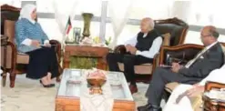  ??  ?? India’s Minister of State for External Affairs M J Akbar meets with Minister of Social Affairs and Labor and Minister of State for Economic Affairs Hind Al-Sabeeh.