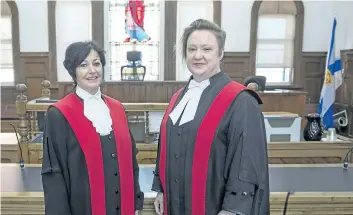  ?? ANDREW VAUGHAN/ THE CANADIAN PRESS ?? Pamela Williams, left, Chief Judge of the Provincial and Family Courts of Nova Scotia, and Judge Amy Sakalauska­s are seen at provincial court in Halifax on Friday. The province is expanding their domestic violence court program after a successful pilot...