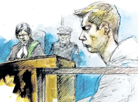  ?? PAM DAVIES/POSTMEDIA ?? Brett Ryan is shown in a court sketch last Friday. Ryan has been charged with three counts of first-degree murder.