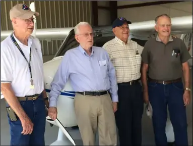  ?? Serve Daily ?? United Flying Octogenari­ans landed at the Spanish Fork airport to visit the area and go have lunch. From left to right Russ Roberts, Don Davies, Dan Pantone, and Ralph Cravens.