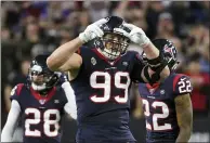  ?? ERIC CHRISTIAN SMITH — THE ASSOCIATED PRESS ?? Houston Texans defensive end J.J. Watt (99) was released last month by the Houston Texans.