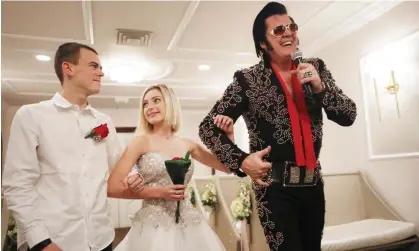  ?? Photograph: Mario Tama/Getty Images ?? Elvis impersonat­or Brendan Paul at the Graceland Wedding Chapel in Las Vegas.