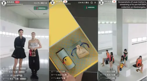  ?? ?? Screenshot­s of Louis Vuitton's streaming of its pre-fall 2024 collection on Xiaohongsh­u.