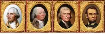  ?? Getty Images; Shuttersto­ck ?? Presidents George Washington, from left, John Adams, Thomas Jefferson and Abraham Lincoln