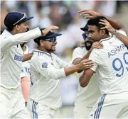  ?? /Gareth Copley/Getty Images ?? Not rooted: Ravichandr­an Ashwin celebrates after dismissing Joe Root of England on Sunday.
