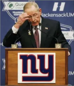  ?? JULIO CORTEZ — THE ASSOCIATED PRESS ?? New York Giants head coach Tom Coughlin speaks during a news conference about his stepping down as head coach of the team, Tuesday in East Rutherford, N.J.