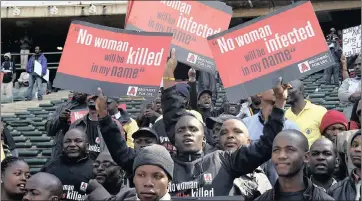  ??  ?? CULPABILIT­Y: A national men’s rally on gender-based violence in Joburg. An end to the raw deal women get depends, to a large extent, on men, says the writer.