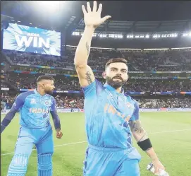  ?? ?? Virat Kohli made an unbeaten 64 as India put one foot in the door of the semi-finals yesterday.