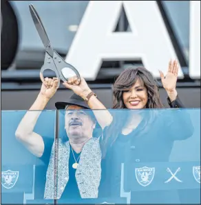  ?? L.E. Baskow Las Vegas Review-Journal @Left_Eye_Images ?? Carlos Santana and Marie Osmond are introduced Saturday during the ribbon-cutting before the Raiders’ home-opening preseason game.