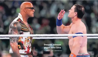  ?? IMAGO / JOE CAMPOREALE ?? Dwayne Johnson gegen John Cena