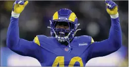  ?? MARK J. TERRILL — THE ASSOCIATED PRESS ?? Rams linebacker Von Miller celebrates during Monday night’s playoff game against the Arizona Cardinals.