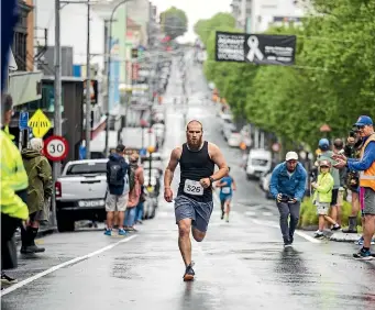  ?? ?? Manaia’s Kalib Guy was first across the line in yesterday’s Devon Mile race.