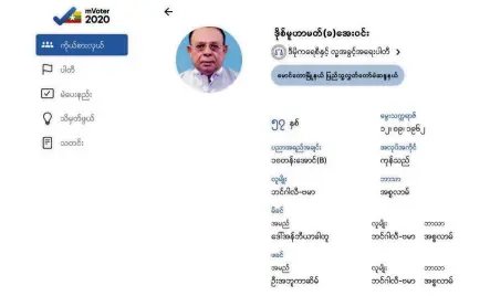  ?? — AP ?? Candidate profile: A screencap of the mVoter2020 website showing details of a candidate running in Myanmar’s general election this November. The website has since been inaccessib­le.