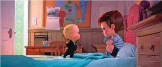  ??  ?? This image released by DreamWorks Animation shows characters Tim, voiced by Miles Bakshi, right, and Boss Baby, voiced by Alec Baldwin in a scene from the animated film, "The Boss Baby." — AP