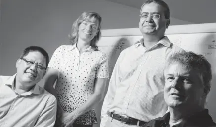  ?? CHRIS MIKULA/OTTAWA CITIZEN ?? The Corsa Technology team, from left, Steve Yee, Carolyn Raab, Yatish Kumar and Bruce Gregory is ‘a tight group with a lot of startup experience — and good friends to boot,’ says Gregory.